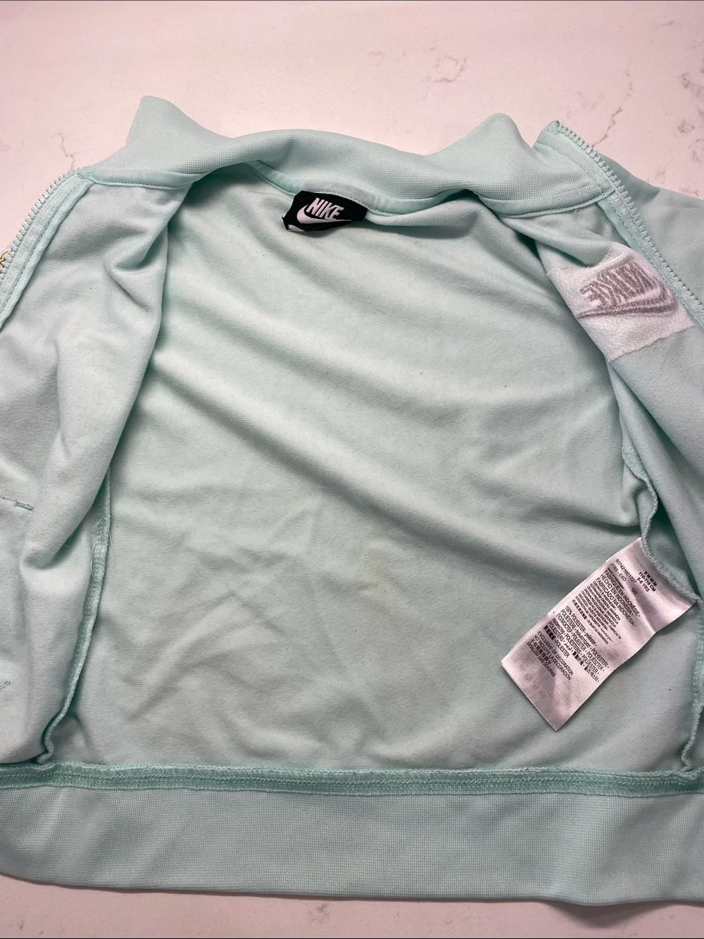 Nike Girls Mint Green Zip Jacket Heart Sleeve Valentines Day Pastel READ 💕